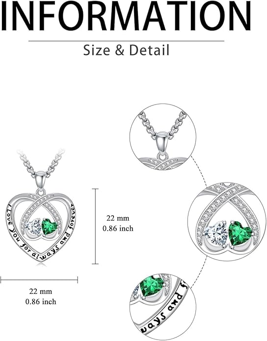 Birthstone Necklaces for Women I Love You for Always and Forever Heart Pendant Necklace Anniversary Jewelry Christmas Valentine Mothers Day Birthday Gifts for Her Wife Girlfriend