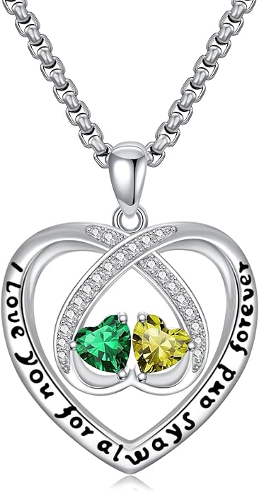 Birthstone Necklaces for Women I Love You for Always and Forever Heart Pendant Necklace Anniversary Jewelry Christmas Valentine Mothers Day Birthday Gifts for Her Wife Girlfriend