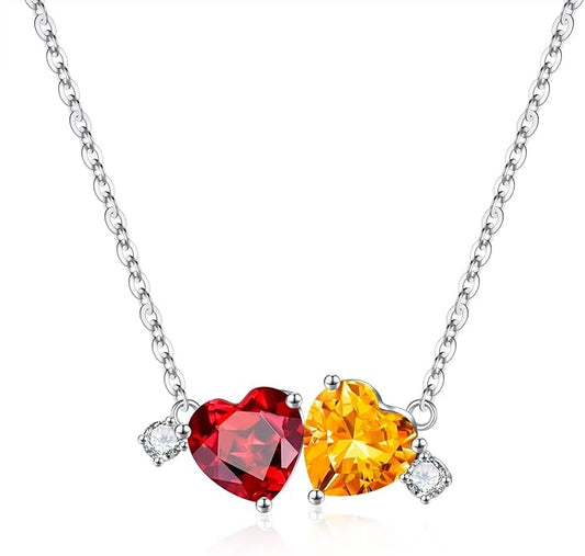 Iefil Double Birthstone Necklace for Women - 0.8CT 925 Sterling Silver Birthstone Necklace, Gifts for Her Wife Girlfriend Mom