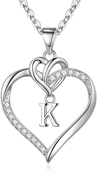 STORUP Heart Initial Necklaces for Women Girls, 14K Gold Plated Cubic Zirconia Heart Initial A-Z Pendant Necklace Dainty Heart Necklaces for Women Teen Girl Jewelry Birthday Gifts