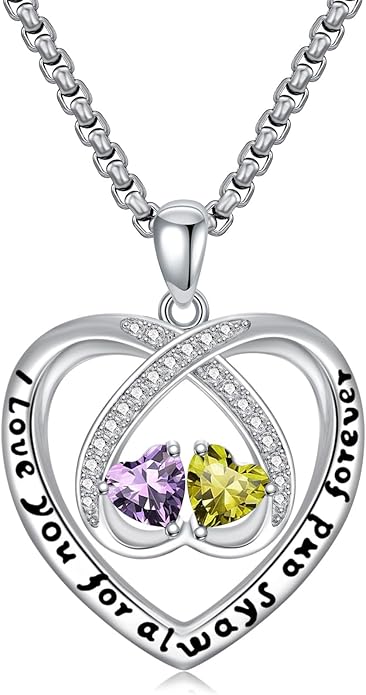 Birthstone Necklaces for Women I Love You for Always and Forever Heart Pendant Necklace Anniversary Jewelry Christmas Valentine Mothers Day Birthday Gifts for Her Wife Girlfriend