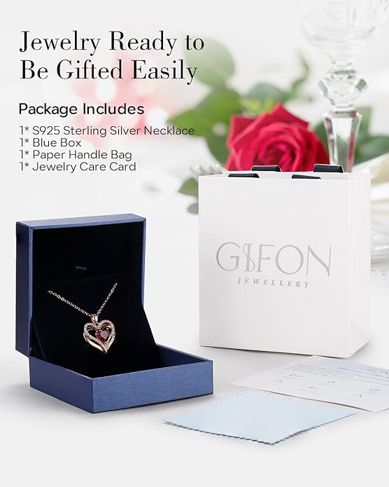 S925 Sterling Silver Necklace for Women, Wife Jewelry Rose Gold, Mom Birthday Valentines Mothers Day Gifts, Girlfriend Necklaces, Daughter Heart Jewel, Anniversary for Her
