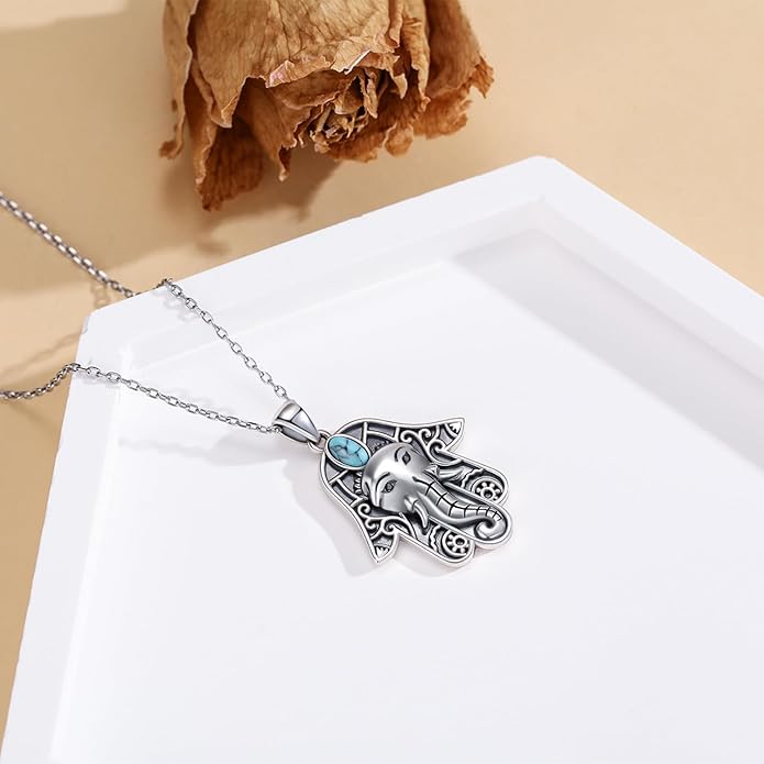 Hamsa Necklace 925 Sterling Silver Evil Eye/Lotus Flower/Star of David/Chai/Yin Yang Hamsa Hand Pendant Jewelry Hand of Fatima Gifts for Women