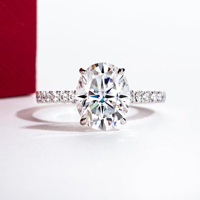 14K Solid Gold Side Stones Ring, Round/Princess Cut Centerpiece Moissanite Lab Grown Created Diamond, D Color and Flawless Real Gold Wedding Anniversary Ring