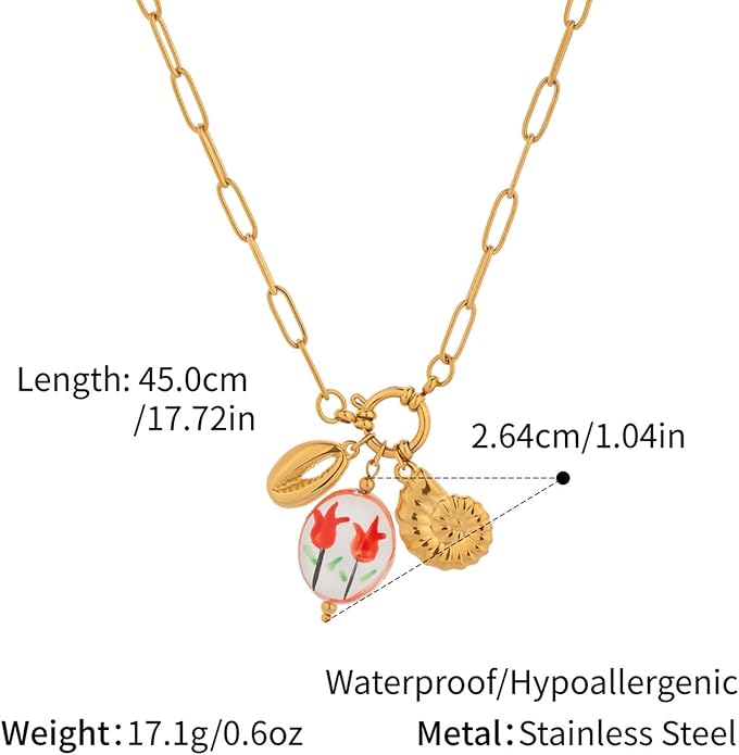 Chunky Retro Heart Necklace for Women Antique Layer Beach Ocean Moon Stars Western Boho Charm Necklaces Retro Link Chain Jewelry