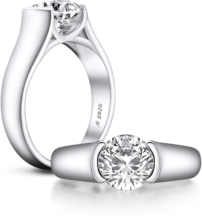 AINUOSHI 2.0 Carat Moissanite Ring, Wedding Ring, Made with Sterling Silver, Round Cut, Gift for Wedding, Engagement and Anniversary