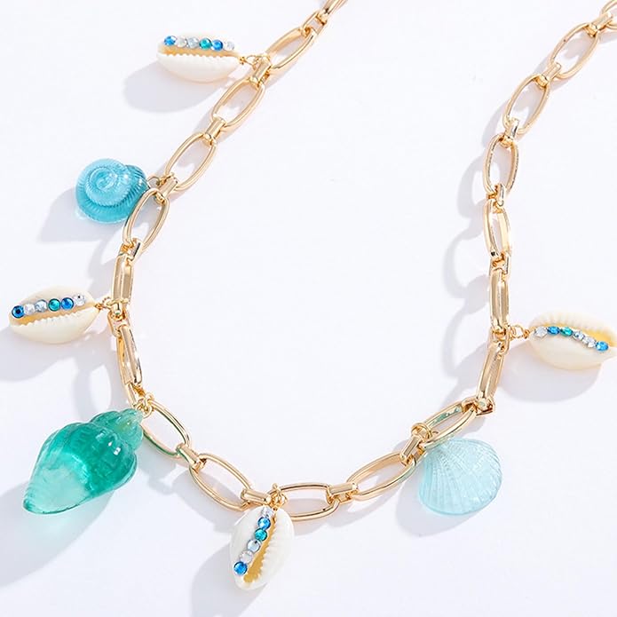 Choistily Charm Necklace Dainty Gold Western Outfit Beach Jewelry for Women Trendy Cowgirl Accessories for Women Gold Bow Sea Shell Pendant Necklace Preppy Stuff Summer Jewelry 2025