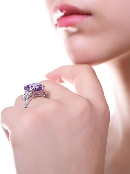 BERRICLE Sterling Silver CZ 3-Stone Solitaire Wedding Engagement Rings for Women, Cubic Zirconia Ring - Asscher, Cushion, Emerald, Pear, Round Cut - Canary Yellow, Green, Amethyst Purple Colors