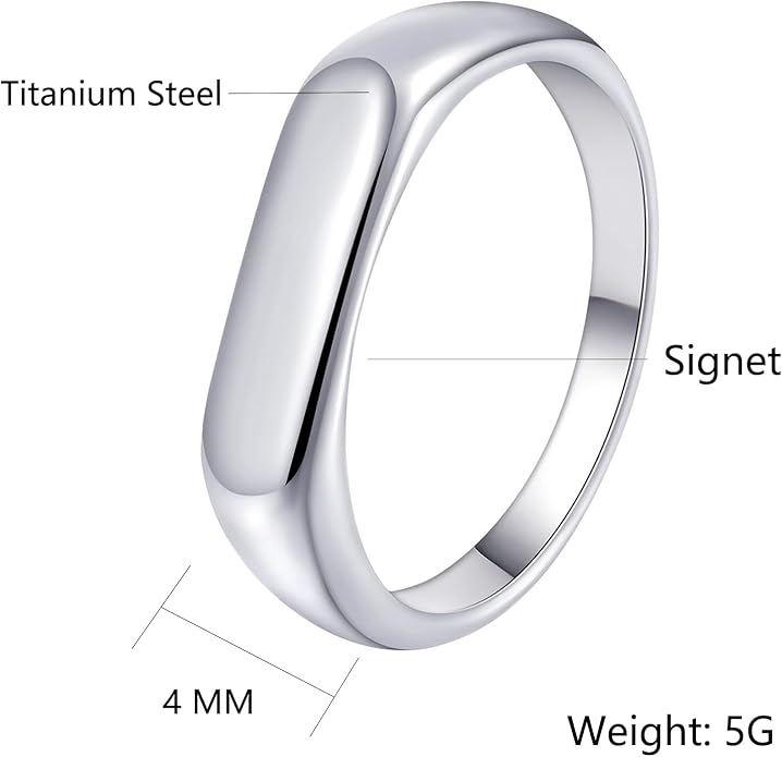 Mens Signet Rings Stainless Steel Pinky Ring for Men Women Silver/Black/Gold Square Cool Finger Ring, Gift for Dad Husband