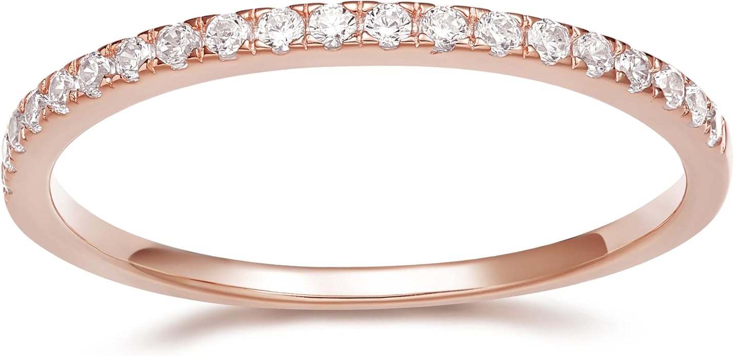 EAMTI 2mm 925 Sterling Silver Wedding Band Cubic Zirconia Half Eternity Stackable Engagement Ring Size 3-13