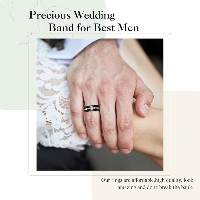 King Will Tungsten Carbide Wedding Band for Men - 8mm Black Plated High Polished Cubic Zircon Stones Comfort Fit Mens Ring for Wedding,Engagement and Anniversary