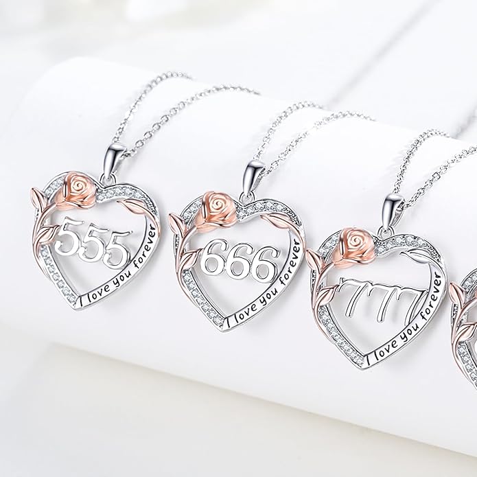 Number Necklace for Women 925 Sterling Silver Rose Angel Numbers Necklace Jewelry Birthday Gift for Grandma Mother