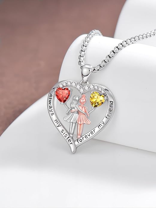 Always My Sister Forever My Friend Birthstone Pendant Necklace Women Jewelry Christmas Valentine Mothers Day Birthday Gifts for Women Sister From Sister