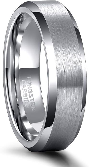 Greenpod 4MM 6MM 8MM Tungsten Carbide Engagement Ring Brushed Beveled Edge Polished Silver Wedding Band for Men Women Engraved I Love You Always & Forever Size 4-15