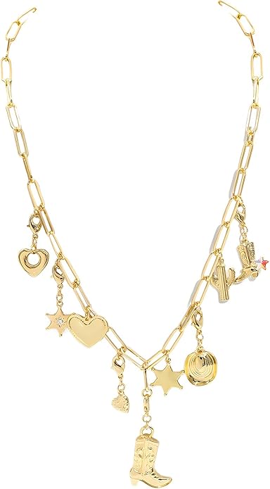 Chunky Retro Heart Necklace for Women Antique Layer Beach Ocean Moon Stars Western Boho Charm Necklaces Retro Link Chain Jewelry