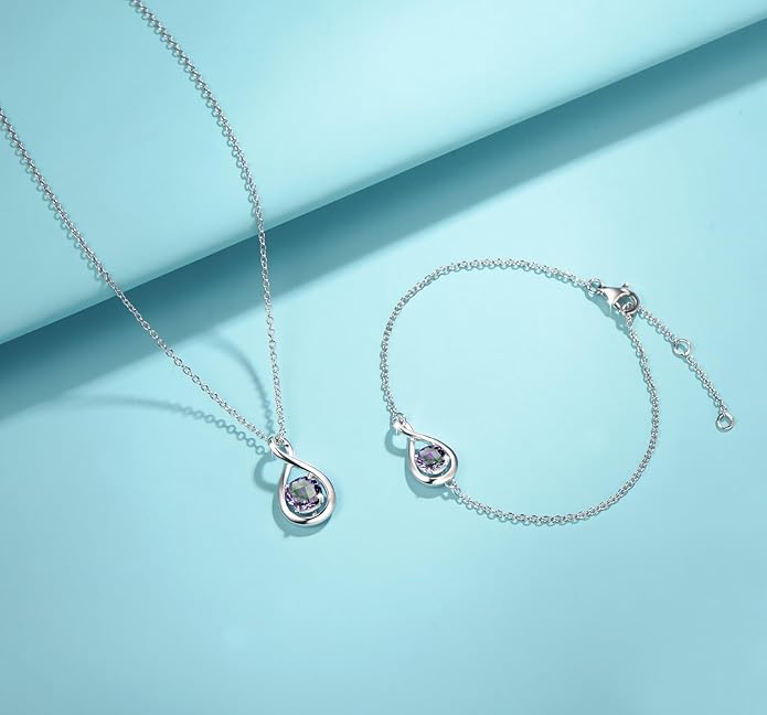 FANCIME Birthstone Necklaces for Women Fine Jewelry Sterling Silver Dainty Infinity Pendant Anniversary Birthday Christmas Gifts for Her Wife Mom Lady Daughter, Chain 16"+2" Extend