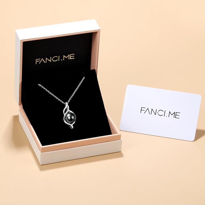 FANCIME Gift for Women Wife Natural Tahitian Pearl Necklace Sterling Silver Mysterious Ocean Treasure 10-12MM Black Pearl Luxury Jewelry Gift for Women, Mother, Wife, 16"+2" Adjustable
