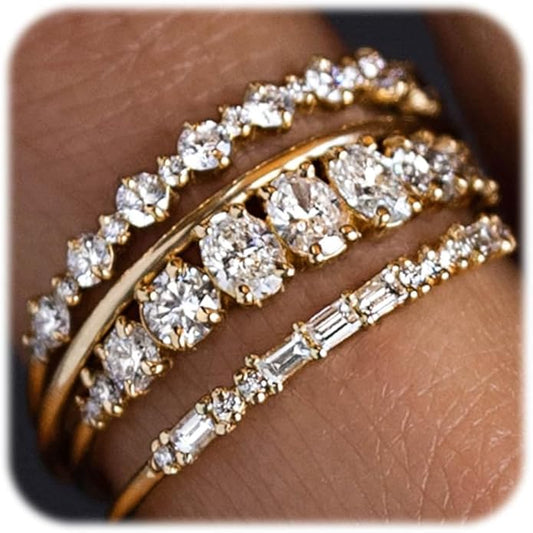 WFYOU Gold Rings for Women that Don't Tarnish Cubic Zirconia Ring Stackable Rings for Women Dainty 14K Gold Plated Rings Set Wedding Bands for Women Gold Jewelry Ring Size 6 7 8 9 10