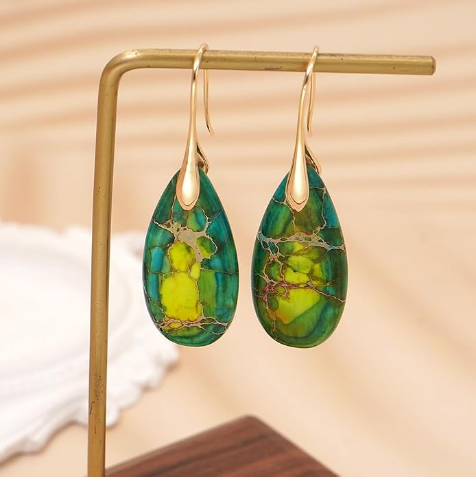 Natural Stone Earrings Waterdrop Stone Dangle Earrings for Women