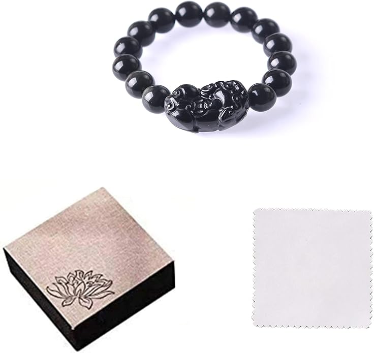 Black Obsidian Bracelet,Feng Shui Black Obsidian Wealth Bracelet for Women Men Stretch Obsidian Bracelet Bangle with Pixiu Tiger Eye Stone Attract Wealth Money and Good Luck