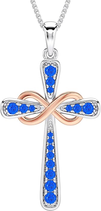 YL 925 Sterling Silver Cross Necklace for Women Halo Infinity Pendant Birthstone Jewelry for Mom