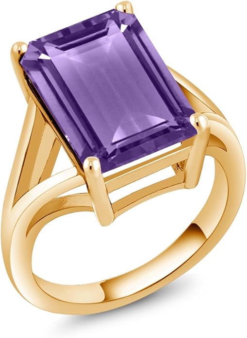 Gem Stone King 5-10 Cttw Gemstone Birthstone Solitaire Engagement Ring For Women | 18K Yellow Gold Plated Silver | 14X10MM Emerald Cut | Wedding Anniversary Ring | Available In Size 5, 6, 7, 8, 9