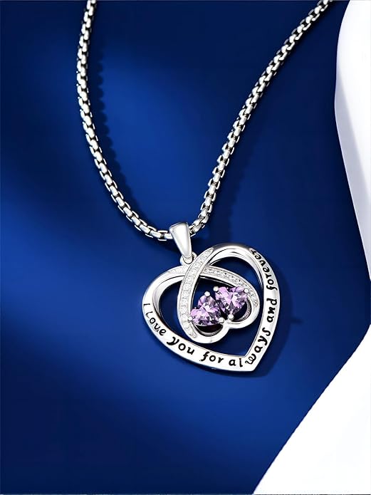 Birthstone Necklaces for Women I Love You for Always and Forever Heart Pendant Necklace Anniversary Jewelry Christmas Valentine Mothers Day Birthday Gifts for Her Wife Girlfriend
