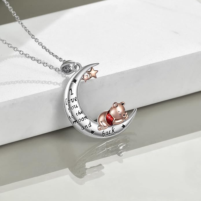 LILALO Bear Necklace Sterling Silver Moon Jewelry with I Love You To the Moon And Back Bear Gifts