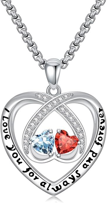 Birthstone Necklaces for Women I Love You for Always and Forever Heart Pendant Necklace Anniversary Jewelry Christmas Valentine Mothers Day Birthday Gifts for Her Wife Girlfriend