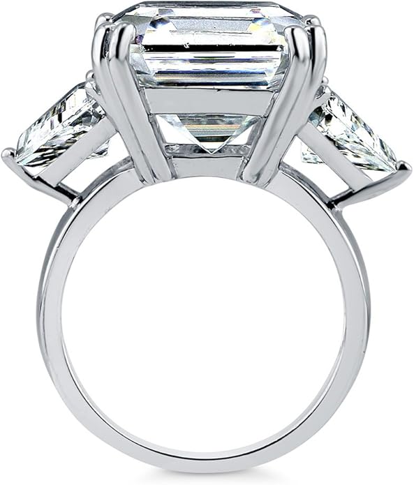 BERRICLE Sterling Silver CZ 3-Stone Solitaire Wedding Engagement Rings for Women, Cubic Zirconia Ring - Asscher, Cushion, Emerald, Pear, Round Cut - Canary Yellow, Green, Amethyst Purple Colors