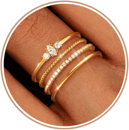 TOBENY Stackable Silver Gold Rings for Women Non Tarnish 14K Gold Plated Cubic Zirconia Ring Set Trendy Dainty Engagement Wedding Bands Thumb Rings Stacking Promise Statement Rings Jewelry Size 6-10