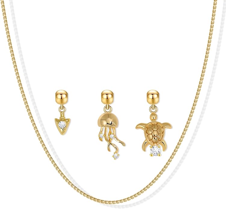 Summer Holiday Necklace,Dainty Chain, Charm Necklace For Women,Cute Cat Charm,Natural Pearls,18k Gold Plated,Choose Your Favorite Charm, Change Easily