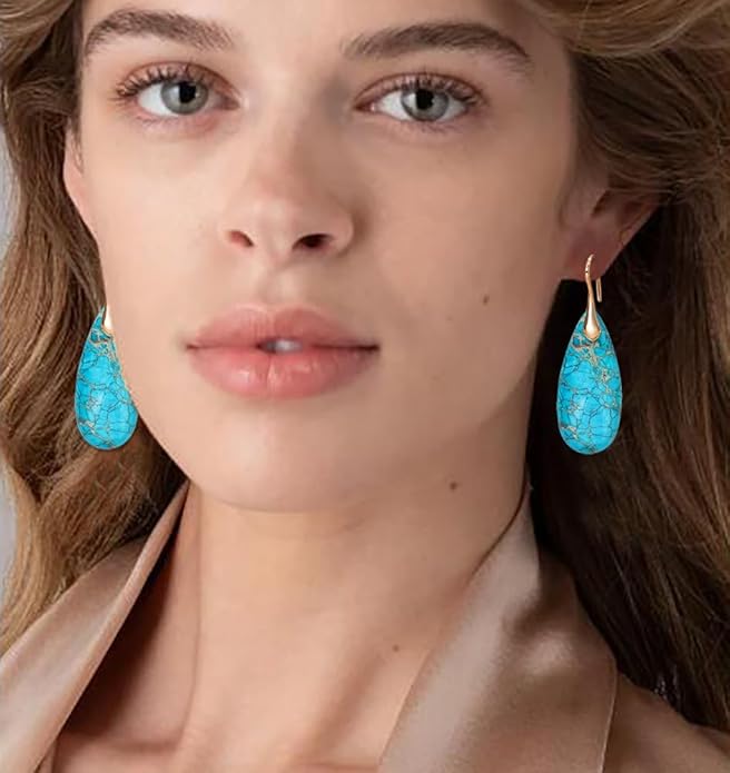 Natural Stone Earrings Waterdrop Stone Dangle Earrings for Women