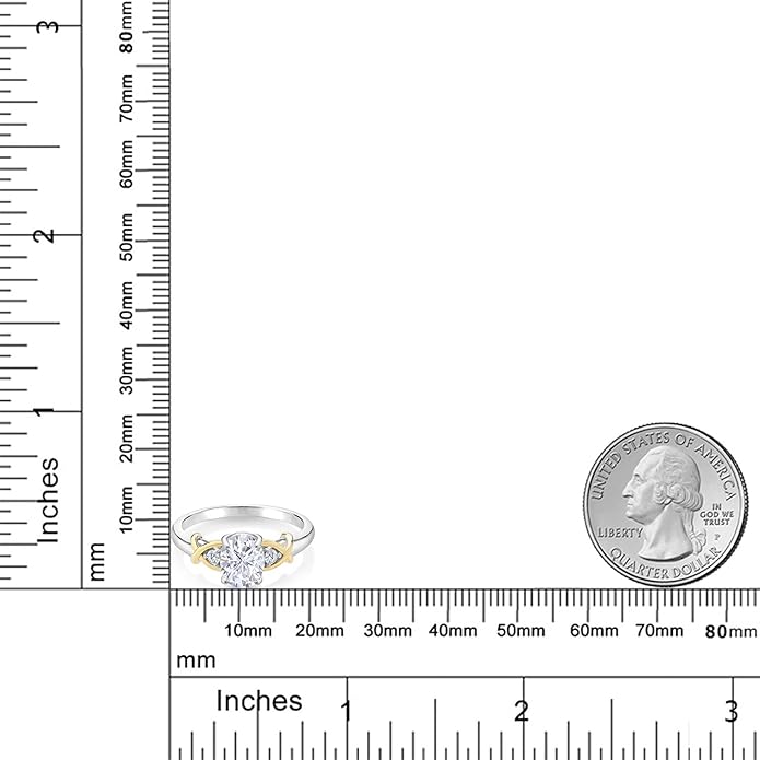 Gem Stone King 925 Sterling Silver and 10K Yellow Gold White Moissanite 3-Stone Engagement Ring | 1.58 Cttw | Oval 8X6MM | 3 Stone Wedding Anniversary Promise Ring For Women