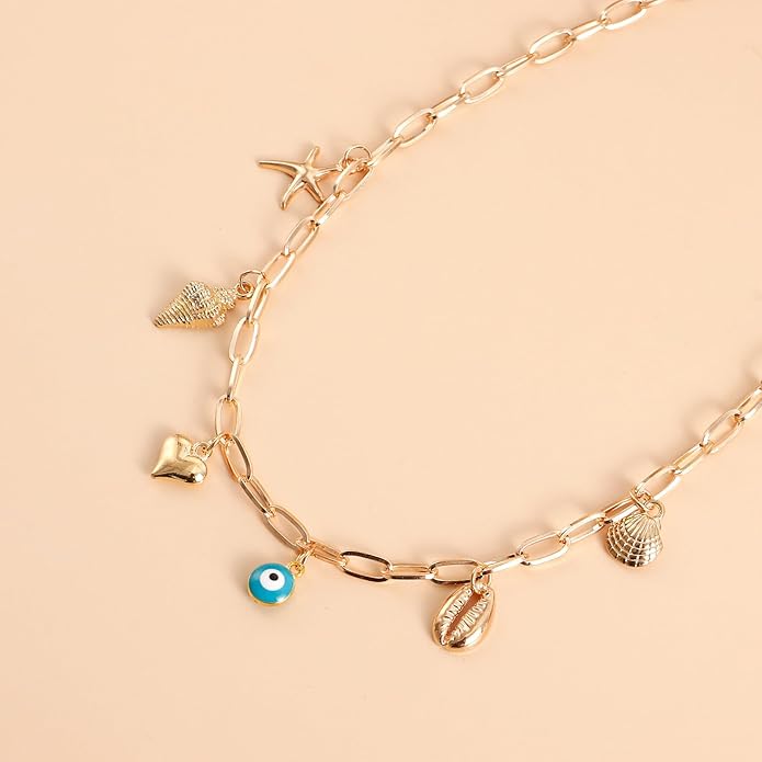 Choistily Charm Necklace Dainty Gold Western Outfit Beach Jewelry for Women Trendy Cowgirl Accessories for Women Gold Bow Sea Shell Pendant Necklace Preppy Stuff Summer Jewelry 2025