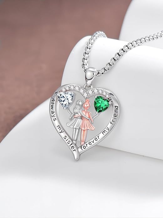 Always My Sister Forever My Friend Birthstone Pendant Necklace Women Jewelry Christmas Valentine Mothers Day Birthday Gifts for Women Sister From Sister
