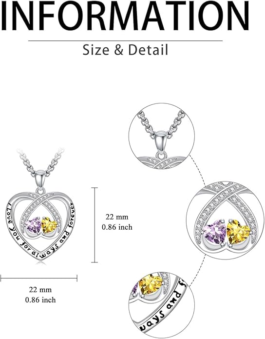 Birthstone Necklaces for Women I Love You for Always and Forever Heart Pendant Necklace Anniversary Jewelry Christmas Valentine Mothers Day Birthday Gifts for Her Wife Girlfriend