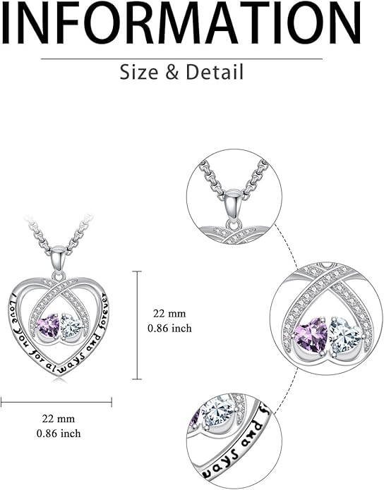 Birthstone Necklaces for Women I Love You for Always and Forever Heart Pendant Necklace Anniversary Jewelry Christmas Valentine Mothers Day Birthday Gifts for Her Wife Girlfriend