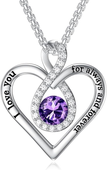 I Love You For Always and Forever Birthstone Necklace Infinity Love Heart Pendant Jewelry Christmas Valentine Mothers Day Birthday Gifts for Women Her Wife Girlfriend