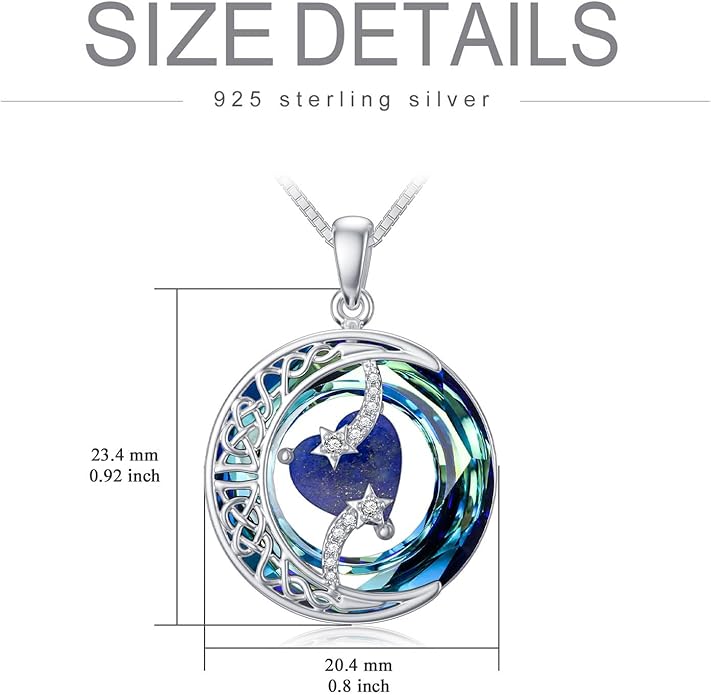 TOUPOP Birthstone Necklace 925 Sterling Silver Moon and Star Pendant with Blue Crystal Celtic Moon Jewelry Birthday Christmas Gifts for Women Mom Wife Her Daughter