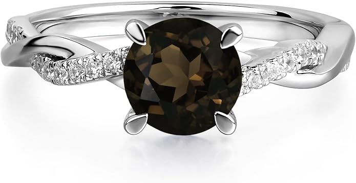 LUO 925 Sterling Silver 7x7mm Round Cut Gemstone Birthstone Rings for Women, Twist Infinity Engagement Ring Birthstone Jewelry Anniversary Wedding Promise for Lady Size 3-13