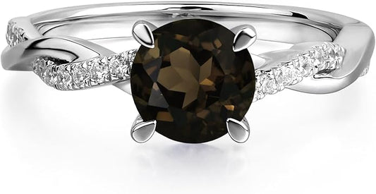 LUO 925 Sterling Silver 7x7mm Round Cut Gemstone Birthstone Rings for Women, Twist Infinity Engagement Ring Birthstone Jewelry Anniversary Wedding Promise for Lady Size 3-13