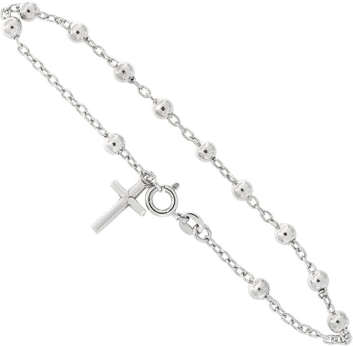 Amy & Annette Italian Sterling Silver Rosary Bracelet - Rosary Bracelet with Spring Ring Closure - Great Gift Idea for Every Occasion - Size (7.25in) - Made in Italy