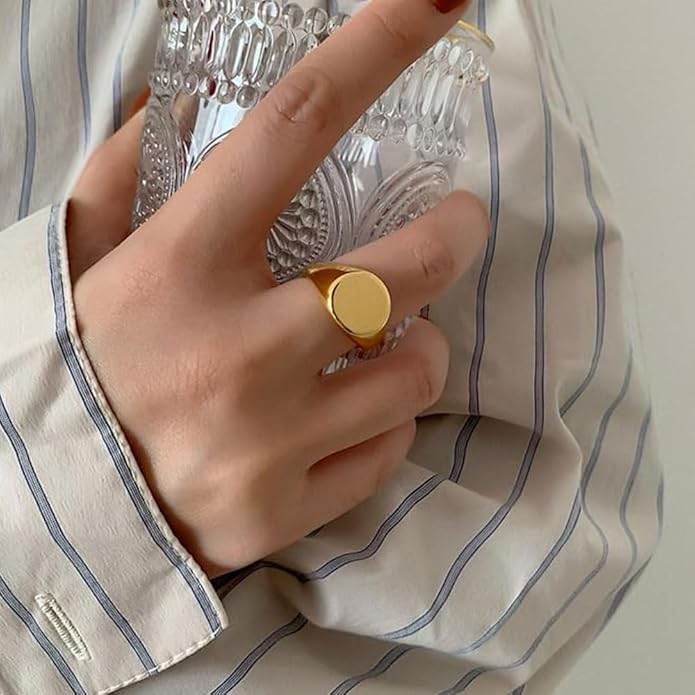 Stainless Steel Round Shape Classical Simple Plain Wedding Engagement Statement Pinky Band Signet Rings for Men Women Size 4-15