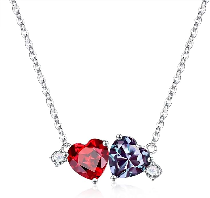 Iefil Double Birthstone Necklace for Women - 0.8CT 925 Sterling Silver Birthstone Necklace, Gifts for Her Wife Girlfriend Mom