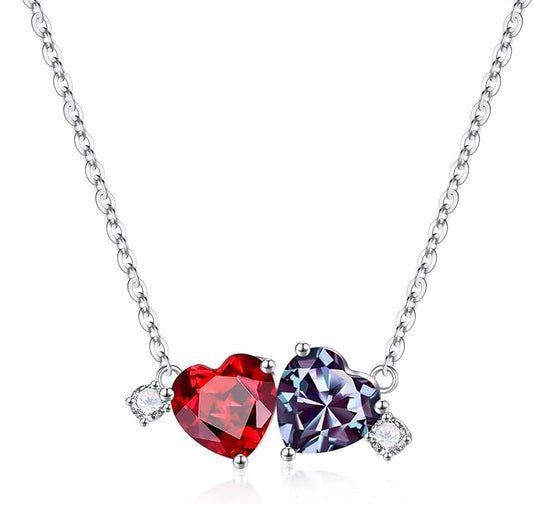 Iefil Double Birthstone Necklace for Women - 0.8CT 925 Sterling Silver Birthstone Necklace, Gifts for Her Wife Girlfriend Mom