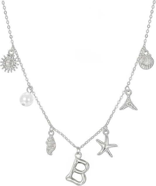 Initial Charm Necklace For Women Shell Letter Necklaces Gold Charms Pendant Boho Summer Seashell Beach 14k Starfish Surfer Jewelry Gifts
