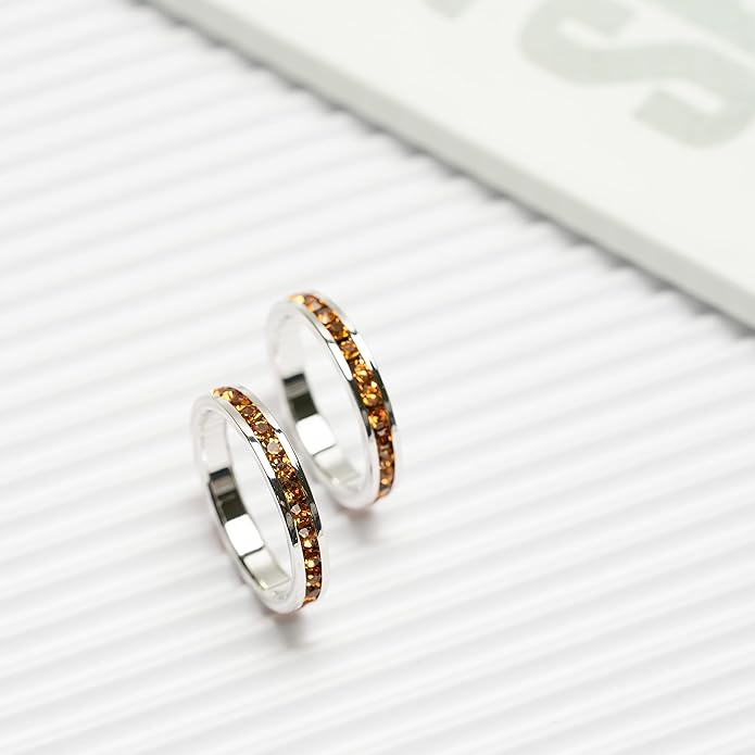 Muses Art Design Birthstone Eternity Band Ring (Channel Set/Full Round), Stackable Fashion Ring with Crystal Birthstone