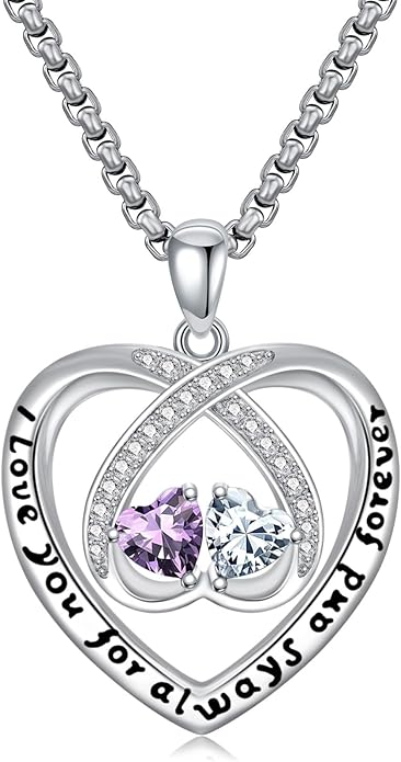 Birthstone Necklaces for Women I Love You for Always and Forever Heart Pendant Necklace Anniversary Jewelry Christmas Valentine Mothers Day Birthday Gifts for Her Wife Girlfriend