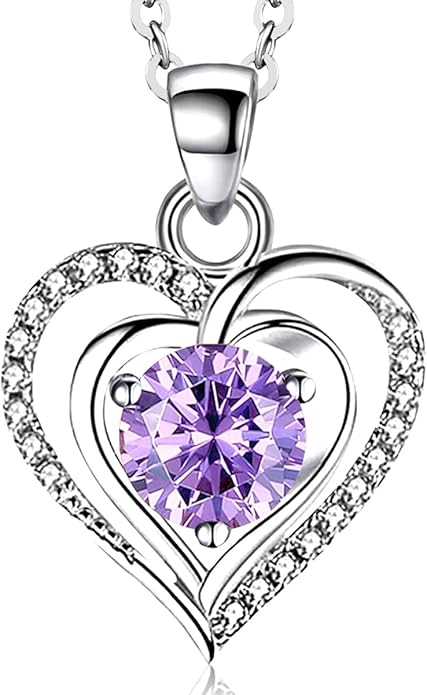 RIVIKO Heart Birthstone Pendant Necklace for Women 925 Sterling Silver Zirconia Necklaces Wedding Anniversary Birthday Mothers Day Jewelry Gifts For Her Mother Wife
